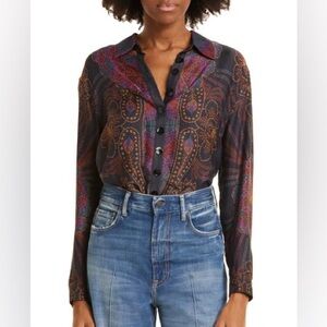 Farm Rio Paisley Button-Up Shirt